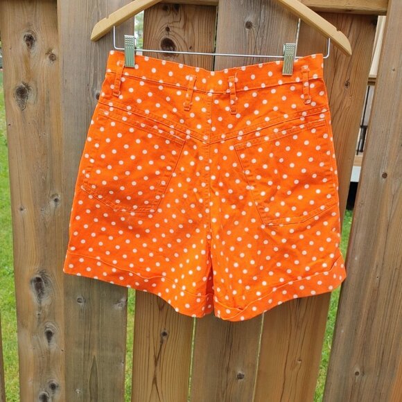 Vintage Polka Dot Dungaree Shorts Women's Size 26 Orange Polka Dot SUMME… - Picture 4 of 5